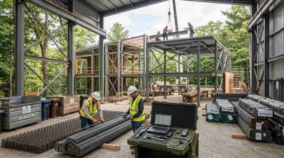  Australian steel quality-control inspection at a professional construction materials facility.